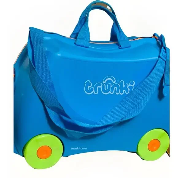 Trunki Suitcase Melissa & Doug Kids Ride On Wheeled Luggage Blue w/ Green Horns - Picture 4 of 7